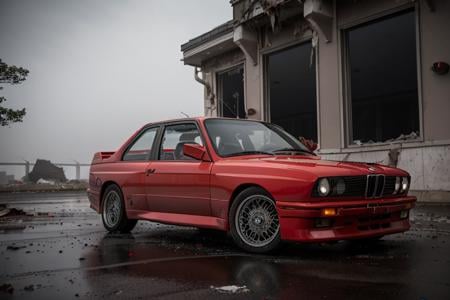 analog gloomy photo of a red BMW E30 car, <lora:bmwe30:1>, ((speeding in an abandoned city at midnight)), (decayed and dilapidated city buildings in the background), (getting shot), (gunfire), ((snowing)), (horror movie), ((nighttime)), ruins, dilapidated buildings, High Detail, Sharp focus, (photorealism), realistic, best quality, 8k, award winning, dramatic lighting, epic, cinematic, masterpiece, rim light, ambient fog:1.4, dutch angle, depth of field, motion blur,  