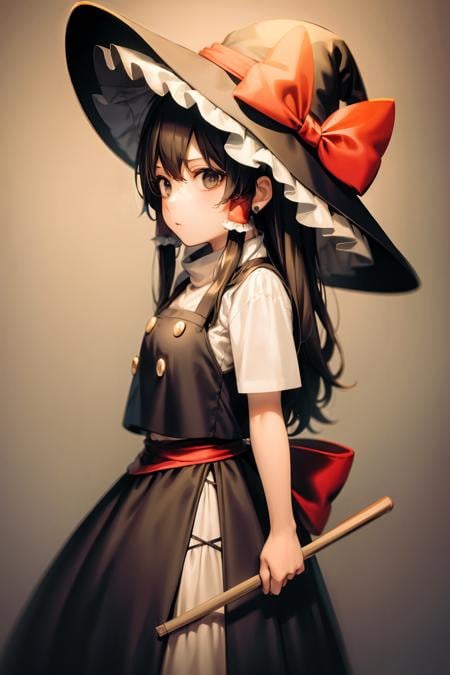 masterpiece, best quality,   <lora:reimu:0.8>,  <lora:marisa:0.8>,brown hair, hair bow,long hair,hair tubes, vest,black dress,witch hat, 