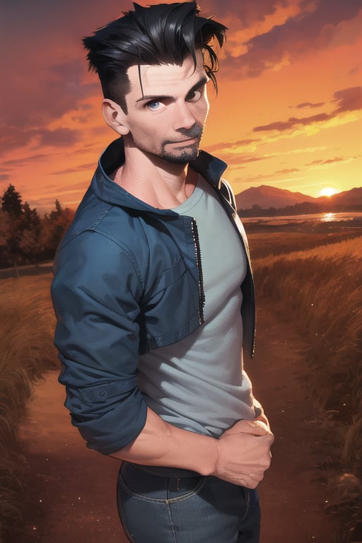 1boy, frank grillo, handsome, autumn, sunset, 
detailed eyes, beautiful backround, perfect eyes, looking at viewer