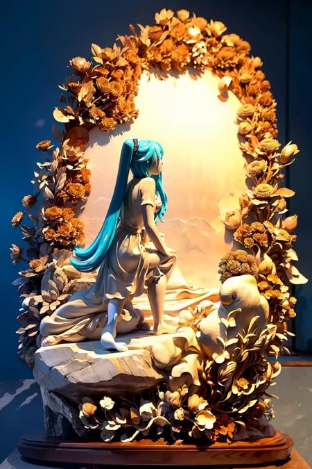 masterpiece, best quality,wood,statue,hatsune miku, 