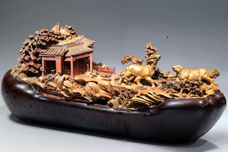 masterpiece, best quality,wood,(statue:1.2),Chinese style architecture, no humans,simple background, 