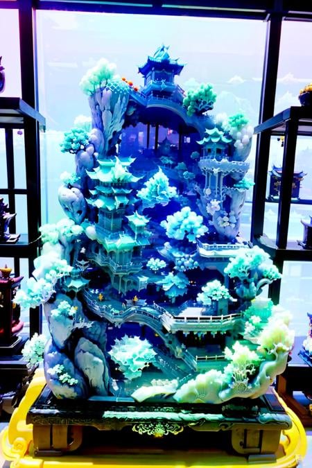 masterpiece, best quality,jadestatue, statue,liyue-kozue,mountain,tree,Chinese architecture,no humans