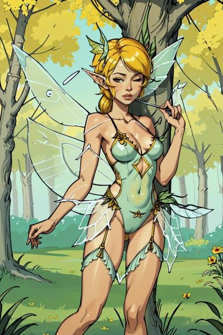 (masterpiece, best_quality, ultra-detailed:1.3), epic, rough sketch, welcoming, Yellow Poplar tree fairy::3, see-through gossamer, slim, one eye closed (winking) <lora:EnvyCuteMix04:1>