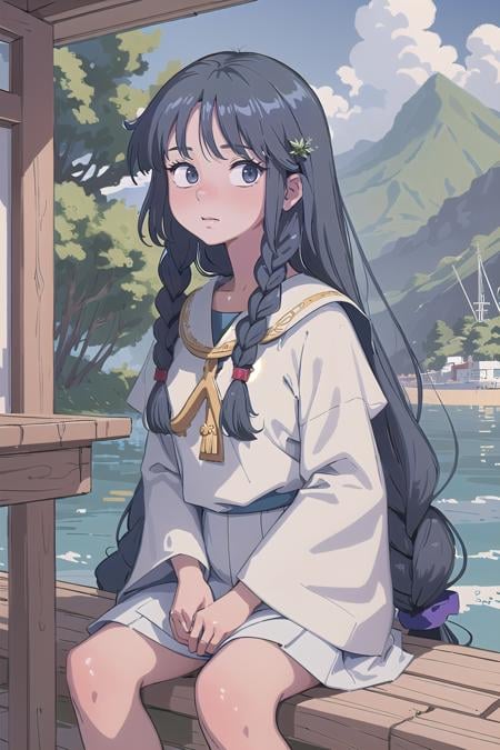 (masterpiece, best_quality, ultra-detailed, immaculate:1.3), epic, illustration, welcoming, 1girl, priestess, blue-grey hair, low-braided long hair,Ringlet Curls, in a evergreen, Hawaiian submarine, dojikko pose<lora:EnvyCuteMix07:1>