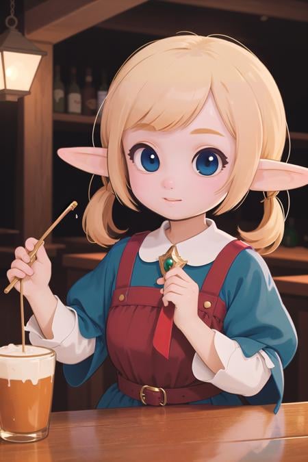 (masterpiece, best_quality, ultra-detailed, immaculate:1.3), epic, illustration, welcoming, 1girl, witch, elf, pastel auburn hair, bombshell bob cut,Cascading Layers, in a high-tech, deciduous European town, at a  bar, bombshell hair, light blonde hair, Bowl Cut,twintails, cheek-to-cheek<lyco:EnvyCuteMix10:1>
