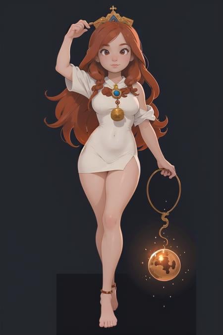 woman, (masterpiece, best_quality, ultra-detailed, immaculate:1.3), epic, illustration, welcoming, 1girl, priestess, copper hair, hime cut, casting spell, simple background, in the American, summer Rocky Mountains, bombshell hair, ginger hair, Flipped In Hair, legs apart<lyco:EnvyCuteMix10:1>