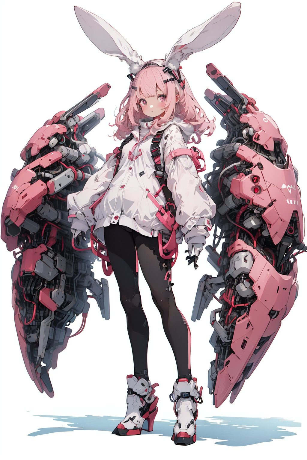 best quality,masterpiece,illustration,1girl,solo,full body,Rabbit ear,White background,Mechanical,Mechanical body,Pink hair,