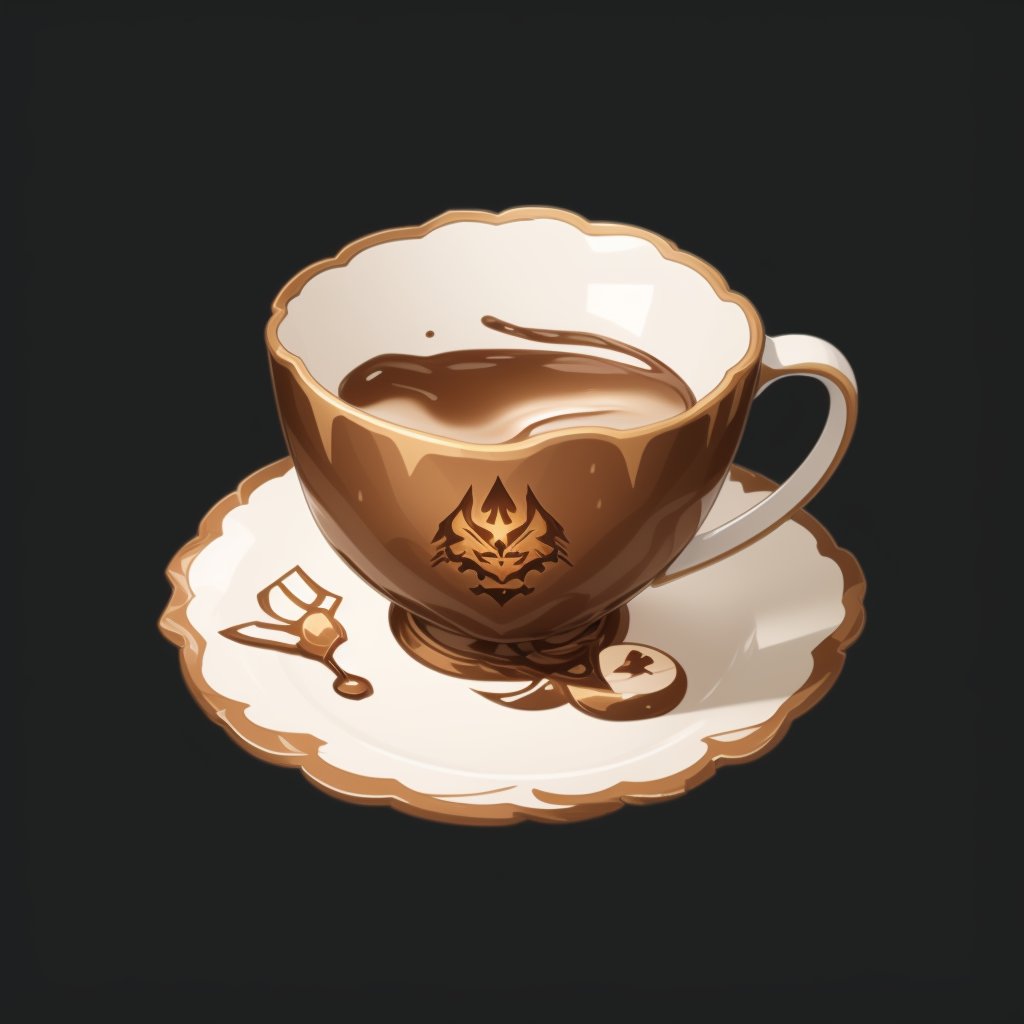 Game icon body, game icon,A beautiful coffee cup, coffee,official art, well-structured, HD, 2d, game project icon, Black background, <lora:game icon institute_ecyfg:0.9>