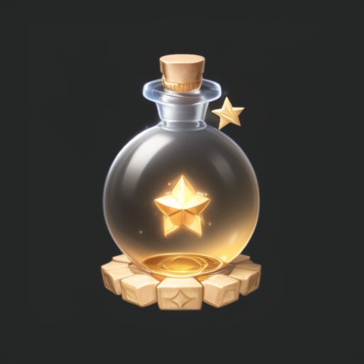 Game icon body, game icon,A wishing bottle, star, official art, well-structured, HD, 2d, game project icon, Black background, <lora:game icon institute_ecyfg:0.9>