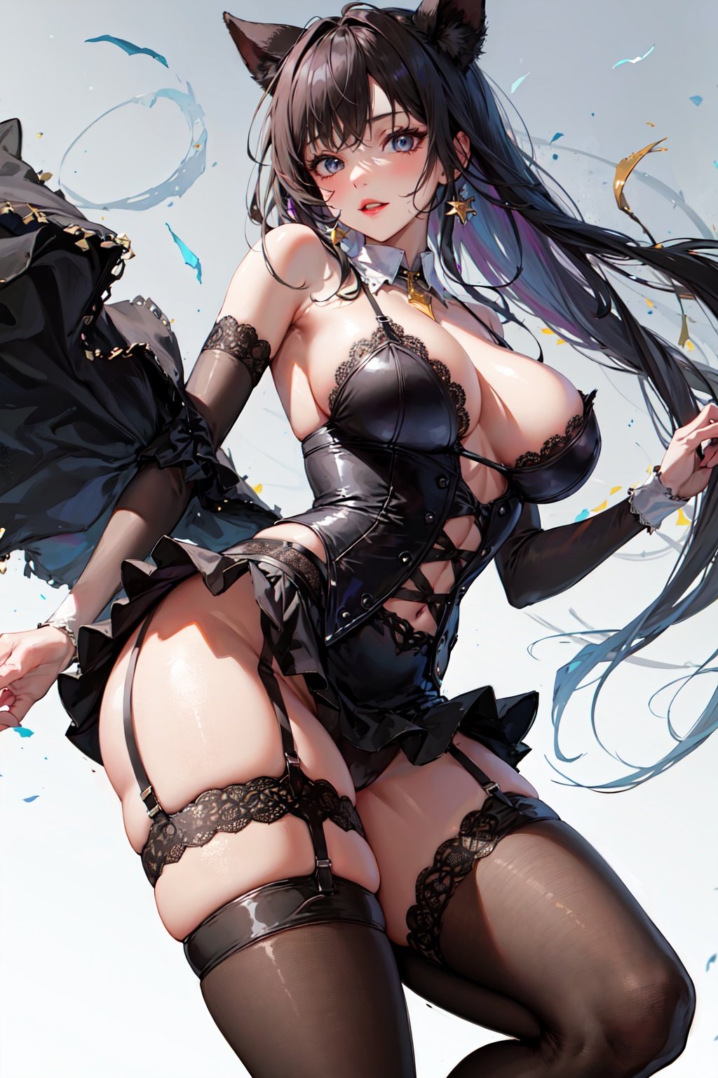 absurdres, highres,1girl,large breasts, black garter straps, skirt, 