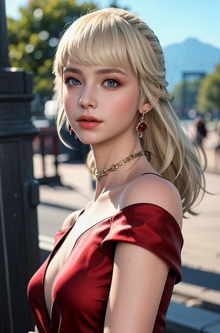 Best quality, masterpiece, ultra high res, (photorealistic:1.4), 1girl, offshoulder, deep shadow, shiny skin,  <lora:epiNoiseoffset_v2:0.6>   blonde hair, jewelry, realistic, lips, gem,  blue eyes, bracelet,  breasts, bare_shoulders, detached_sleeves, earrings, <lora:lise1.0:0.6>