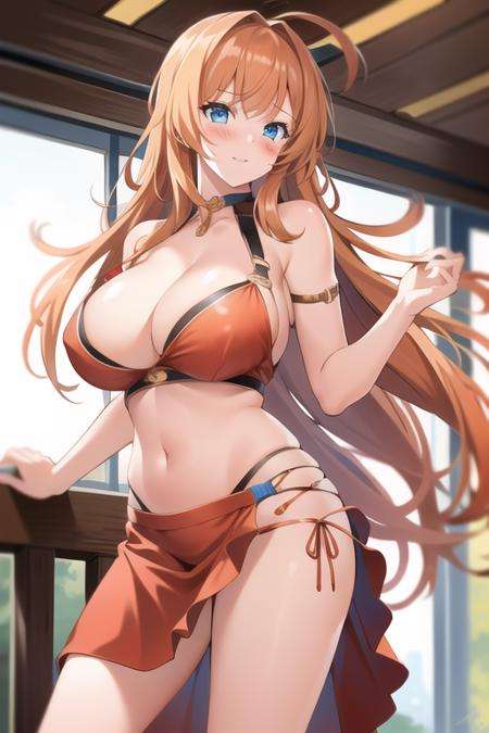 masterpiece, best quality,1girl, (solo:1.3),standing,AiharaMai,1girl,long hair,orange hair,blue eyes,huge breasts