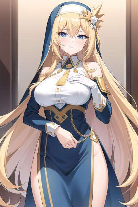 masterpiece, best quality, 1girl,(solo:1.3),standing,KitaharaLily,long hair blonde hair,blue eyes,nun,huge breasts,