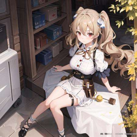 masterpiece, best quality, 1girl,(solo:1.3),standing,official art, simple background, close-up,looking at viewer, Xenia,long hair,two sided ponytail,red eyes,blonde hair,large breasts,