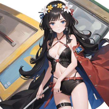 masterpiece, best quality, 1girl,(solo:1.3),standing,official art, simple background, close-up,looking at viewer, Fuzi,long hair,black hair,blue eyes,huge breasts,