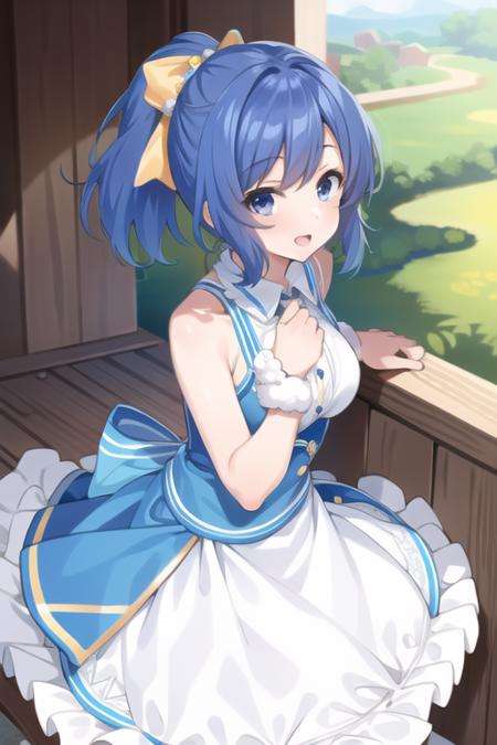 masterpiece, best quality, 1girl,(solo:1.3),standing,NanamiReina,short hair,blue hair,ponytail,blue eyes,