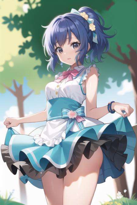 masterpiece, best quality, 1girl,(solo:1.3),standing,NanamiReina,short hair,blue hair,ponytail,blue eyes,