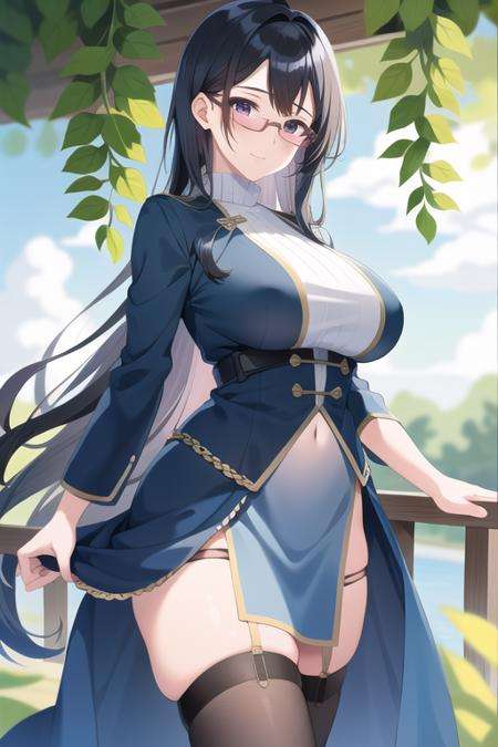 masterpiece, best quality, 1girl,(solo:1.3),standing,OnoderaNanaha,long hair,black hair,purple eyes,glasses,huge breasts,