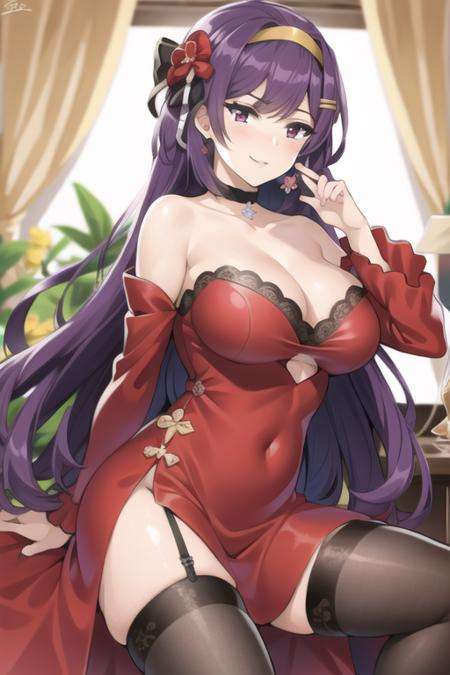 masterpiece, best quality,1girl, (solo:1.3),standing,NikaidouMiki,long hair,purple hair,red eyes,huge breasts,