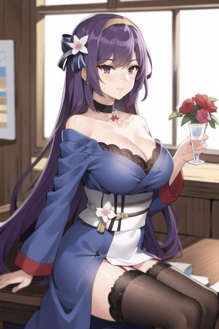 masterpiece, best quality,1girl, (solo:1.3),standing,NikaidouMiki,long hair,purple hair,red eyes,huge breasts,