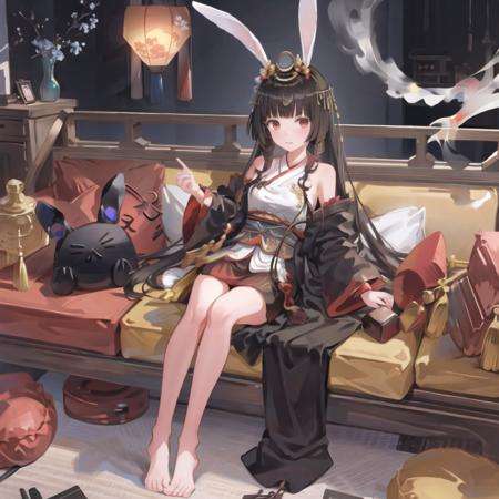 masterpiece, best quality, 1man,(solo:1.3),standing,official art, simple background, close-up,looking at viewer, KaguyaHime,long hair,black hair,red eyes,rabbit ears,