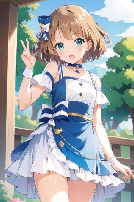 masterpiece, best quality,1girl, (solo:1.3),standing,HinaMomo,short hair,brown hair,aqua eyes,ribbon,