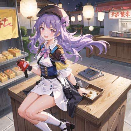 masterpiece, best quality, 1girl,(solo:1.3),standing,official art, simple background, close-up,looking at viewer, TakanashiHinata,long hair, light purple hair,red eyes,beret,