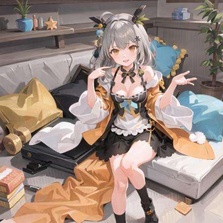 masterpiece, best quality, 1girl,(solo:1.3),standing,official art, simple background, close-up,looking at viewer, SawakoKitami,long hair,silver hair,ahoge,orange eyes,huge breasts,