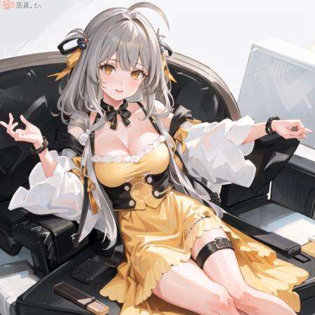 masterpiece, best quality, 1girl,(solo:1.3),standing,official art, simple background, close-up,looking at viewer, SawakoKitami,long hair,silver hair,ahoge,orange eyes,huge breasts,