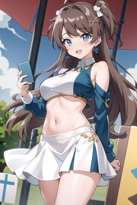 masterpiece, best quality,1girl, (solo:1.3),standing,ShinomiyaFuyumi,long hair,two sided ponytail,blue eyes,brown hair,