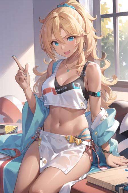 masterpiece, best quality, 1girl,(solo:1.3),standingFujimotoKirara,1girl,long hair,blonde hair,aqua eyes,tan,dark skin,