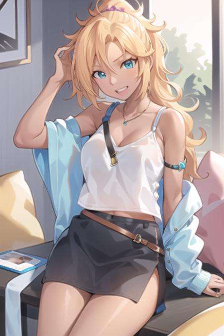 masterpiece, best quality, 1girl,(solo:1.3),standingFujimotoKirara,1girl,long hair,blonde hair,aqua eyes,tan,dark skin,