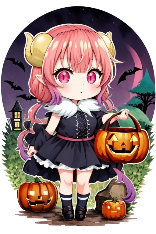 illustration of a cute girl, cute pumpkins, halloween, creepy trees, manga style, kawaii, black, purple, pink, gold, detailed freplace, cute, kawaii, chibi, manga style, illustration, vintage style, epic light, fantasy, fantasy art, watercolor effect, bokeh, Adobe Illustrator, hand-drawn, digital painting, low-poly, retro aesthetic, focused on the character, 4K resolution, using Cinema 4D, white outline, vivid print, watrecolor painting, illustriation, 4k, manga style, detailed bookbinder, detailed potions, , <lora:EMS-907-EMS:1.6>