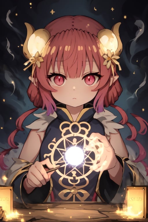 Create a sticker featuring a mysterious fortune teller, surrounded by swirling smoke and glowing crystals, offering a glimpse into the future and the mysteries of fate., <lora:EMS-907-EMS:1.6>