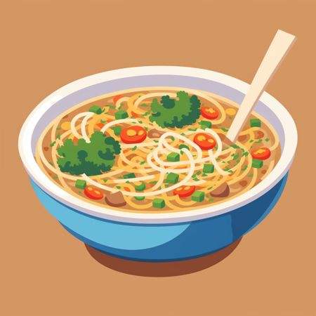 <lora:Vector_illustration_V2:0.8> vector illustration, noodles soup, 