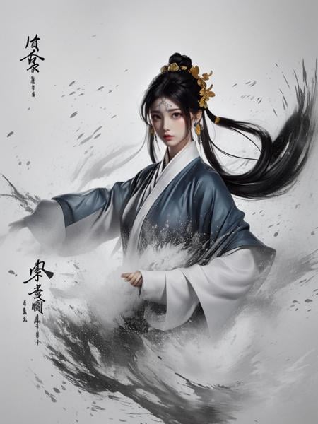 dramatic angle,(fluttered detailed ink splashs), (illustration),(((1 girl))),(long hair),(rain:0.6),(expressionless ,hair ornament:1.4),there is an ancient palace beside the girl,chinese clothes,(focus on), color Ink wash painting,(ink splashing),color splashing,((colorful)),[sketch], Masterpiece,best quality, beautifully painted,highly detailed,(denoising:0.7),[splash ink],yin yang <lora:WuMo2:1>