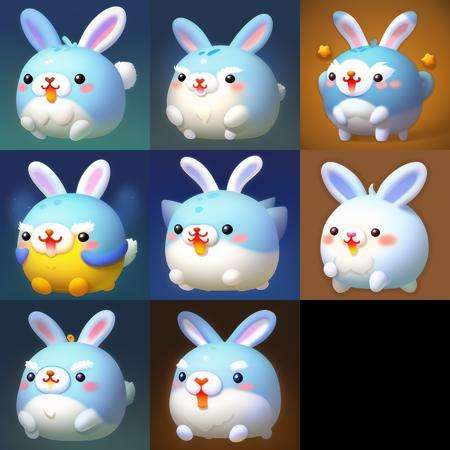 Game Icon Institute，the game icon is a little Rabbit with a Blue nose and ears sitting with its eyes closed <lora:游戏图标研究所_消除动物:1>