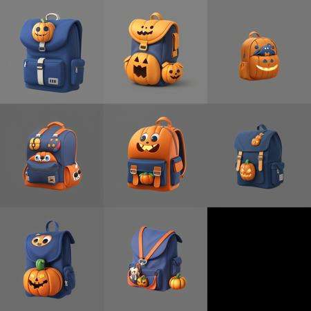 game icon institute,gameicon,masterpiece,best quality,ultra-detailed,masterpieces, A hand-drawn style cartoon backpack in the shape of a pumpkin, with blue tabs, white surface, blue accents, and a doll pendant attached to it, 3D rendering2D, Blender cycle, Volume light,No human, objectification, fantasy <lora:GameIconResearch_bag_Lora:0.5>   <lora:GameIconResearch_3d_Lora:0.5>