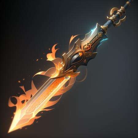 Flame, cool, burning,(A sword),(masterpiece),(best quality),(ultra-detailed)Game ICON, masterpieces, HDTransparent background, 3D rendering2D, Blender cycle, Volume light,No human, objectification, fantasy, futuristic style,cyberpunk, light effect, pendant, structured, high-definition, game icon,Chinoiserie, (2d), black background,<lora:jian:0.6>