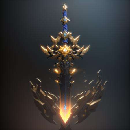 Flame, cool, burning,(A sword),(masterpiece),(best quality),(ultra-detailed)Game ICON, masterpieces, HDTransparent background, 3D rendering2D, Blender cycle, Volume light,No human, objectification, fantasy, futuristic style,cyberpunk, light effect, pendant, structured, high-definition, game icon,Chinoiserie, (2d), black background,<lora:jian:0.6>
