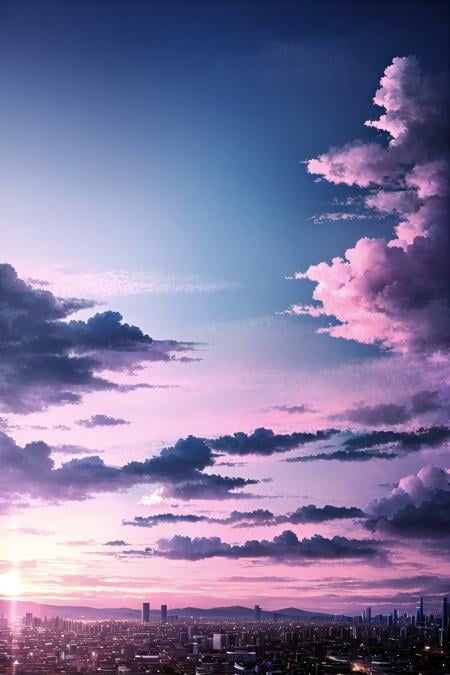 <lora:chara_FateStayNightUBW_Backgrounds_v1:0.3>, fate/stay background, city, landscape, cloudy sky, sunset