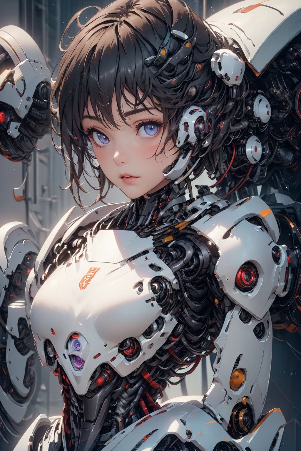 (8k, RAW photo, best quality, masterpiece:1.2), (realistic, photo-realistic:1.2)(raw photo) (extremely detailed CG unity 8k wallpaper) detailed and intricate, original,highres,[1girl:background:0.6]looking at viewer,upper  body,red shidudou,  ,machinery,, Mecha,真实,照片,chibi,,armor,full_body,science fiction,robot,bodysuit,Hd, 32k