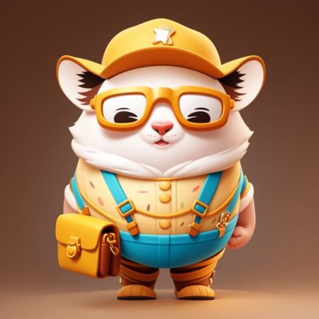 1tiger,((RAW photo)),((best quality)),3D,gradient color background,full body,(photo-realistic:1.3),(masterpiece),a lot of details,goggles,crossbody bag,suspenders,jewelry,hat,gems,furry,star glasses,cartoon,4k,