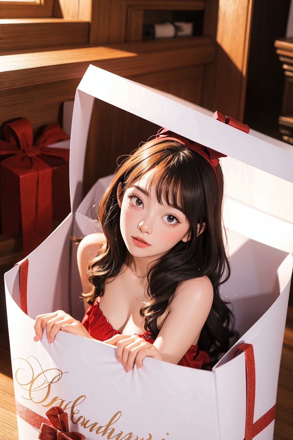  masterpiece,high quality,ultra-detailed,(realistic,photorealistic,photo-realistic:1.37),,full body,cute girl,gift box,colorful lighting,vivid colors,,soft lighting,dreamy atmosphere,in box,presentbox,