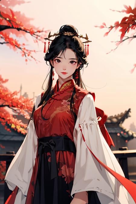 (masterpiece),(best quality), 1girl ,red cheongsam, solo, a Chinese girl, set in a Chinese-style scene,chinese town, Arch bridge, maple leaf, <lora:Guofeng_minimalism_v1:0.8> 