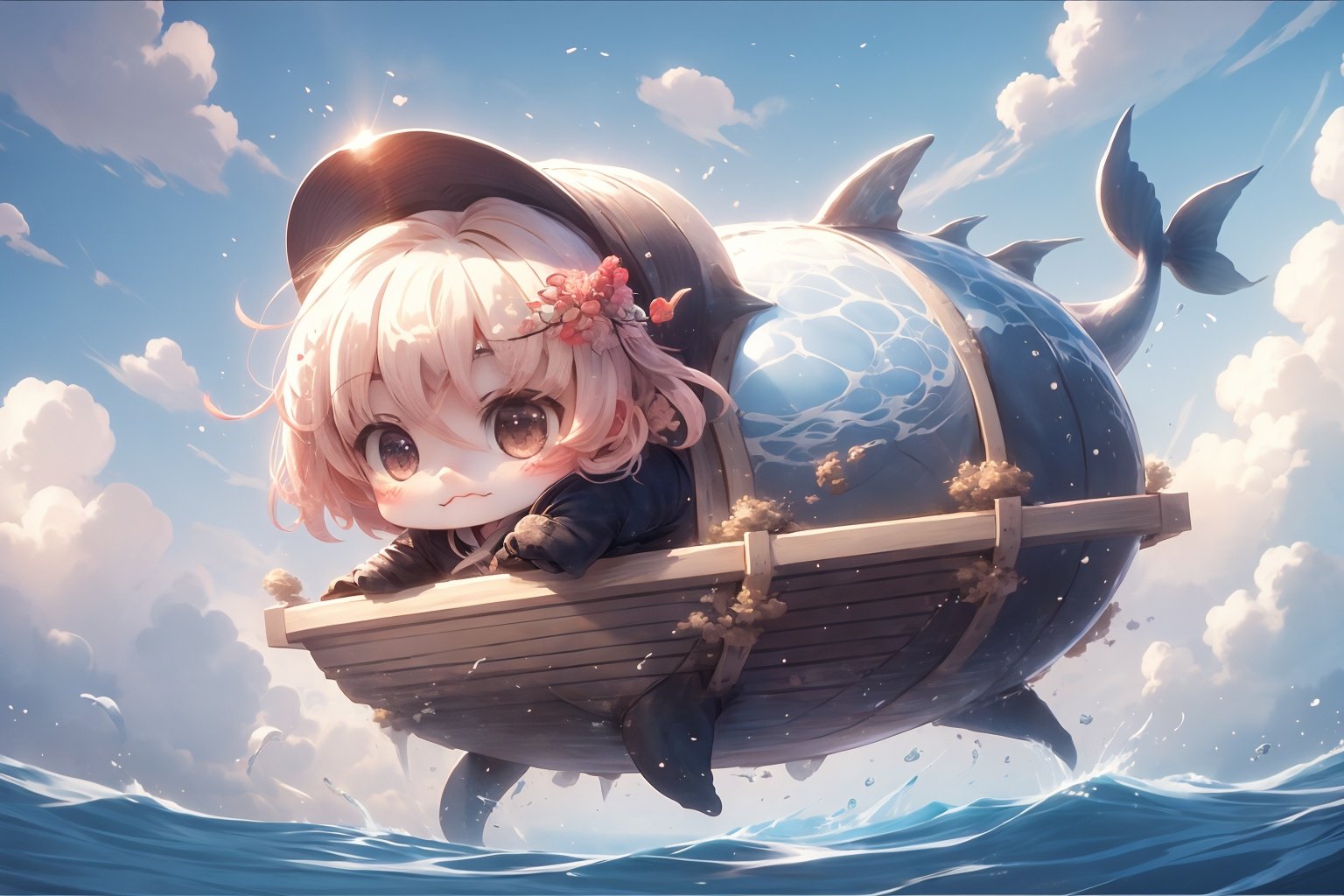 <lora:kun_20230713151653:0.6>,kun,masterpiece,ultra high resolution,exquisite details,slow loris,whale,dragon,water,flying,<lora:chibi4:0.8>,(chibi4:1.3),