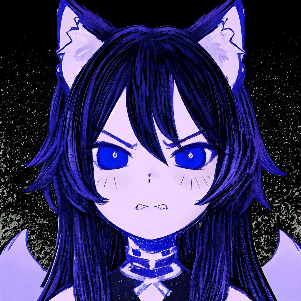 masterpiece, best quality, black background, headshot, 1girl, long hair, black hair, animal ears, angry, furious, omori,  <lora:OmoriStyle:0.9>