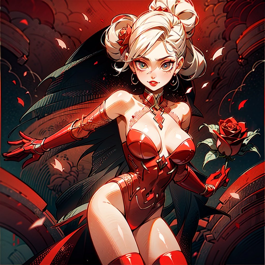 1girl,😍💃, ((red theme)), red lipstick, roses, ginourmous breasts, detailed eyes, detailed face, masterpiece, 8k