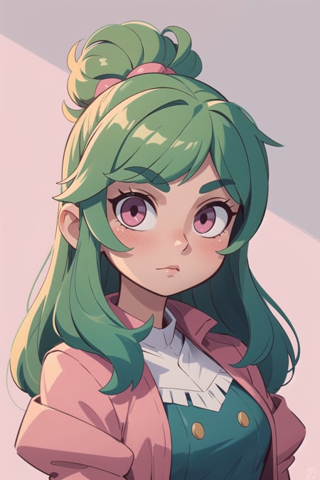 (masterpiece, best quality, ultra-detailed), 1girl, green hair, pink eyes