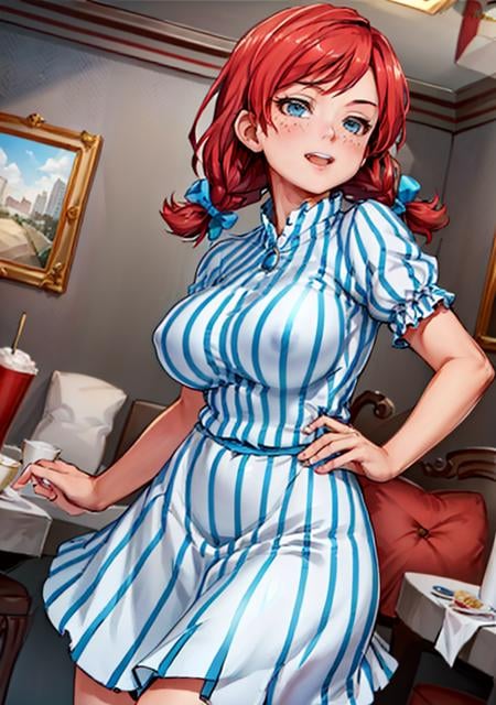 (WendysWaifu:1), restaurant, breast focus, cute, skirt lift, (realistic:1.2), (realism), (masterpiece:1.2), (best quality), (ultra detailed), (8k, 4k, intricate),(full-body-shot:1),(Cowboy-shot:1.2), (85mm),light particles, lighting, (highly detailed:1.2),(detailed face:1.2), (gradients), sfw,(detailed ladscape, house, bedroom, furniture:1.2),(detailed background),detailed landscape, (dynamic angle:1.4), (dynamic pose:1.2), (rule of third_composition:1.3), (Line of action:1.2), wide shot, solo, <lora:wendys_character-20:0.7>